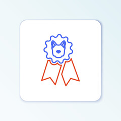 Line Dog award symbol icon isolated on white background. Medal with dog footprint as pets exhibition winner concept. Colorful outline concept. Vector.