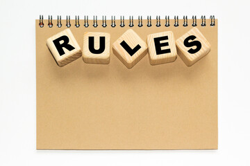 RULES text written on cubes. The concept of world business, marketing, finance.