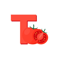 Alphabet Fruits Tomato, Clip Art Vector, Illustration for kids, Letter T