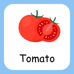 Flat Illustration of Tomato with Text Vector Design. Education for Kids.