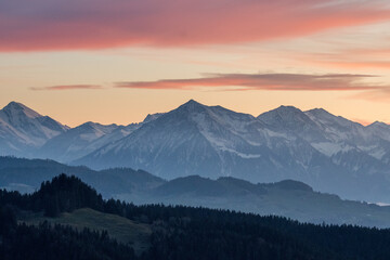 Niesen in the Bernese Alps seen from Emmental at sunset