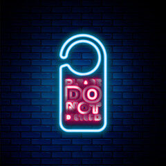 Glowing neon line Please do not disturb icon isolated on brick wall background. Hotel Door Hanger Tags. Colorful outline concept. Vector.