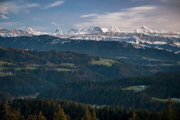 Bernese Alps at blue hour with the hills of Emmental in fron