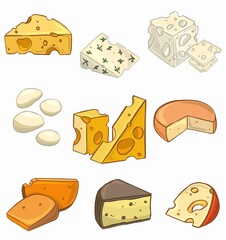 Of A Set Of Different Kinds Of Cheese . Vector illustration