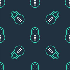 Line Lock icon isolated seamless pattern on black background. Padlock sign. Security, safety, protection, privacy concept. Vector.