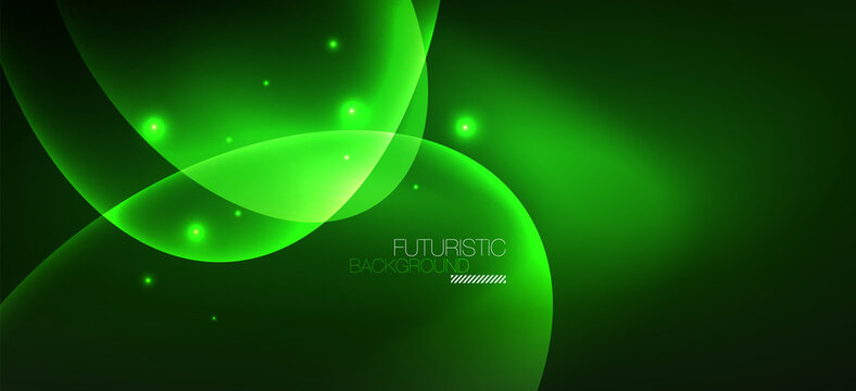 Neon ellipses abstract backgrounds. Shiny bright round shapes glowing in the dark. Vector futuristic illustrations for covers, banners, flyers and posters and other