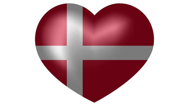 Animated flag of Denmark in heart shape. Flag of Denmark animated banner.