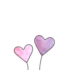 Pair of pink hearts isolated on white background. Symbol of love, romance. Template for postcards. Simple illustration for Valentines day, birthday, mothers day, greeting card, web. Hand drawn