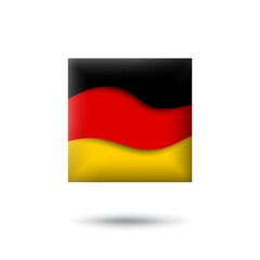 Germany flag icon in the shape of square. Waving in the wind. Abstract waving germany flag. German tricolor. Paper cut style. Vector symbol, icon, button