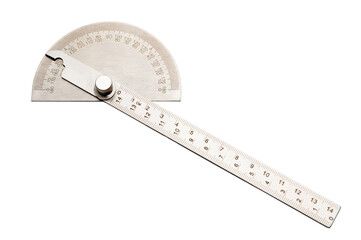 Metal protractor angle finder isolated on white background - obrazy, fototapety, plakaty