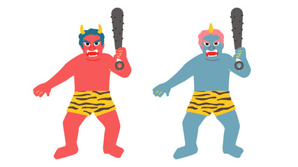 金棒を持った赤鬼と青鬼のイラスト 