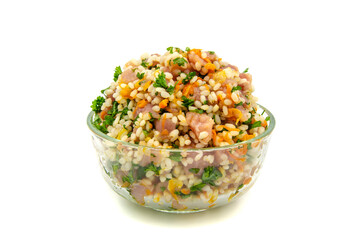 Rice with minced meat on isolated background