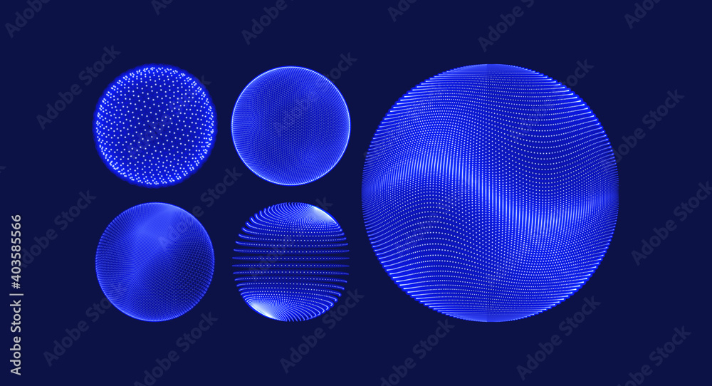 Wall mural spheres consisting of points. global digital connections. technology concept. 3d grid design. vector
