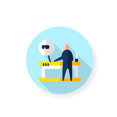 Smart table flat icon. Man working standing. Smart emerging technologies. Contemporary workplace. Futuristic office workspace innovations concept. Color vector illustration with shadow