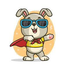 Cute bunny superhero isolated on white background