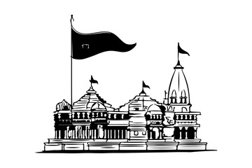 illustration of ram mandir silhouette isolated on white background. this is a Hindu temple that is to be built in ayodhya, Uttar Pradesh, India, which Hindus believe to be the birthplace of  rama. 
