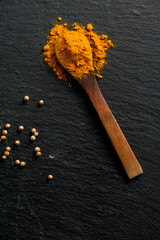spon wtih turmeric spice and coriander seeds