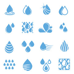 Water, a drop of water, a splash, a wave. A set of vector icons. Symbol, sign, icon, logo illustration.