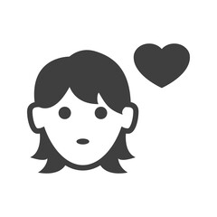 Mujer enamorada. Cara de chica con corazón en color gris