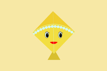 cartoon funny cute kite with eyes and lips cartoon expressions isolated on colourful background vector illustration.  

