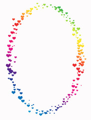 Oval frame of hearts on a white background with space for text. The heart is a symbol of February 14. Happy Valentine's Day Greetings