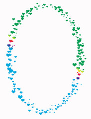 Oval frame of hearts on a white background with space for text. The heart is a symbol of February 14. Happy Valentine's Day Greetings