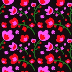 Naklejka na ściany i meble floral red flat pattern on dark background February 14 and March 8 packing paper