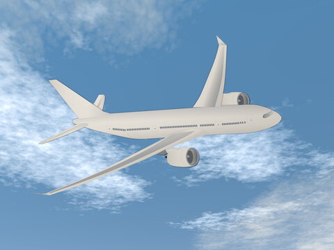 Airplane flying in the sky by day - 3D render