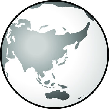 A Greyscale Globe Showing East Asia, South Asia, And Australasia.