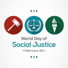 World Day of Social Justice is an international day recognizing the need to promote social justice, which includes efforts to tackle issues such as poverty, gender equality. Vector illustration.