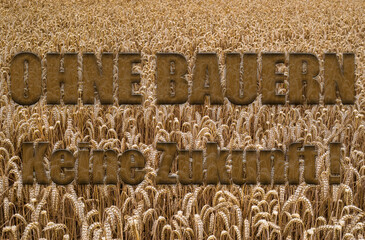 Ohne Bauern keine Zukunft Schriftzug im Kornfeld