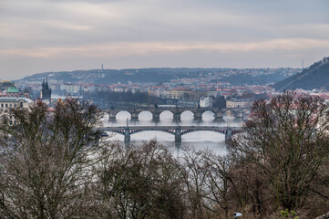 View on Prague from Prague metronom hill, December 2017 - obrazy, fototapety, plakaty
