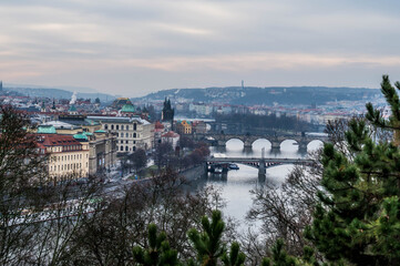 Fototapeta na wymiar View on Prague from Prague metronom hill, December 2017