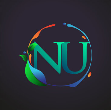 Initial Letter NU With nature elements Logo, colorful nature and environment logo. vector logo for business and company identity.