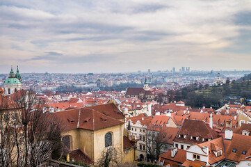 Fototapeta na wymiar View on Prague from Hradcany Hill, photographed in December 2017