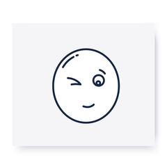 Winking face line icon. Wink and smile, cute simple emoticon. Outline drawn smiley. Facial expression emoji. Isolated vector illustration. Editable stroke 