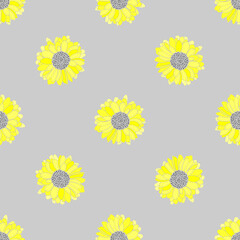 Seamless vector floral pattern in grey and yellow colors.