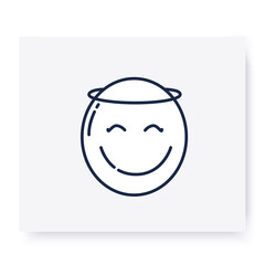 Face with halo line icon. Angel emoticon, smiling face. Outline drawn smiley. Facial expression emoji. Isolated vector illustration. Editable stroke 