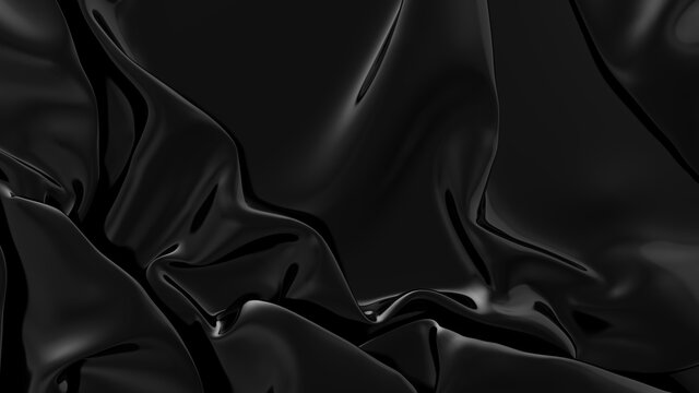 Abstract black latex background.  Smooth black fashion. Dark luxury texture. Black silk, satin.