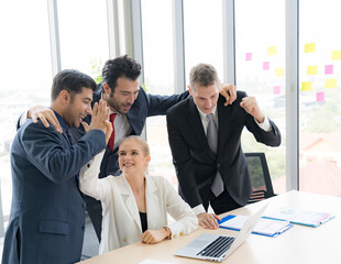 Group of business people are working together and discussing about the project in the meeting room...