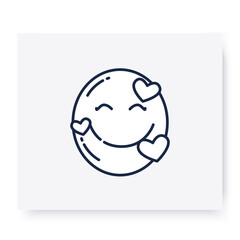 Fototapeta premium Affection face line icon. Smiling face with three hearts, romantic emoticon. Facial expression emoji. Isolated vector illustration. Editable stroke 