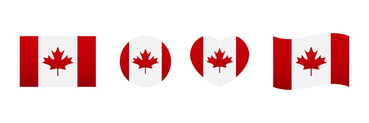 Fototapeta na wymiar Set, collection of design elements with flags of Canada in different shapes for canadian public and national holidays. 