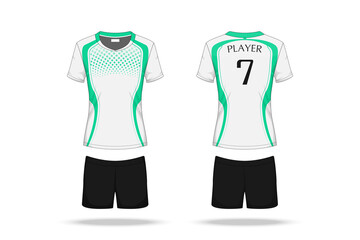 Specification Volleyball Jersey isolated on white background , Sport T Shirt round neck and short pants template. mockup team uniform . Vector layers , Illustration design