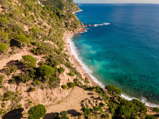 Naklejka na ściany i meble Aerial views of tossa de mar in spain catalunya mediterranean beaches drone salions giverola