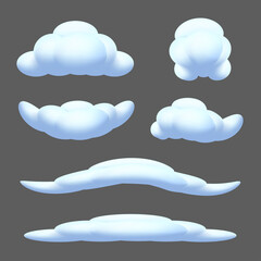 Set of different shapes of cartoon clouds. Vector illustration of blue fluffy bubbles isolated on a grey background