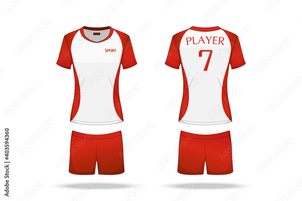 Wall mural Specification Volleyball Jersey isolated on white background , Sport T Shirt round neck and short pants template. mockup team uniform . Vector layers , Illustration design