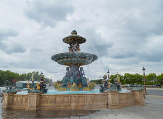 Fototapeta na wymiar Fountain on Place de la Concorde Paris France
