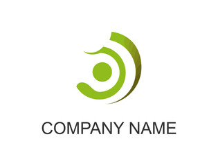 The logo consists of curved lines and circles in green