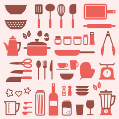 バレンタインカラーのかわいいキッチンツール-Kitchen tools vector art