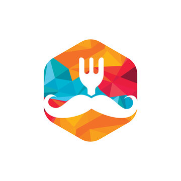 Food guru logo template design. illustration mustache with fork icon design.